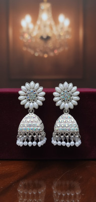 Shree Creations White glitter suraj mukhi square Beads Alloy Drops & Danglers, Earring Set, Jhumki Earring, Plug Earring, Stud Earring