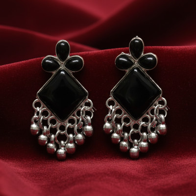 Estyle Black Monalisa Earrings | Oxidised Silver Copper Jhumki Earring