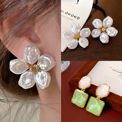 AKISON JEWELS Korean Earrings Combo For Women Girls Floral Flower Earrings Stylish Trending Pearl Alloy Earring Set, Stud Earring, Drops & Danglers