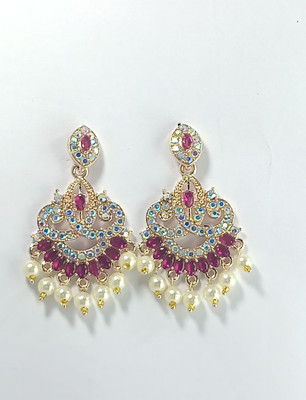 AZTAZ Elegant Pearl Drop Stone Studded Chandbali Alloy Chandbali Earring