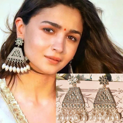 Ashir Atelier Traditional Handcrafted Kundan Pearl Chandbali Dangle Earrings for Women/Girls Pearl Alloy Chandbali Earring
