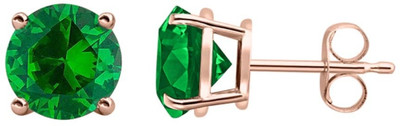 tusakha 0.20 Ctw Round Cut 14K Rose Gold Over 3mm Emerald Sterling Silver Stud Earring