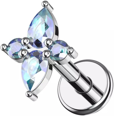 Monster Piercing 316L Surgical Steel Pear CZ Jewelled Cruciform Flatback Stud Cubic Zirconia Stainless Steel Stud Earring
