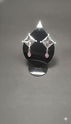 Kaach ni kala Zalak Reflective Star Mirror Earrings with Crystal Drop Glass Stud Earring