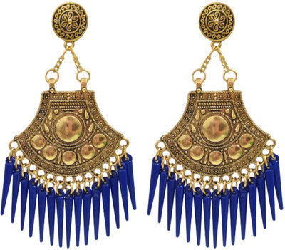house of common Gold Plated Oxidised Afghani Vintage Stylish Fancy Party Wear Earrings Beads German Silver, Plastic, Brass, Zinc, Alloy Chandbali Earring