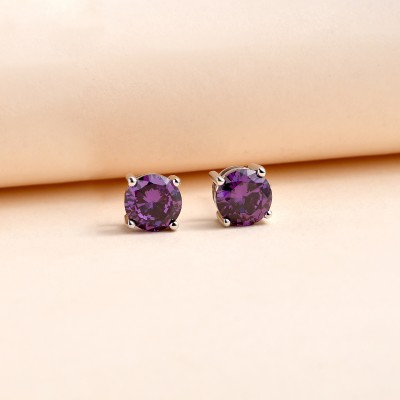 Ornate Jewels 925 Sterling Silver Solitaire Round Purple Amethyst Stud Earrings for Women Amethyst Sterling Silver Stud Earring