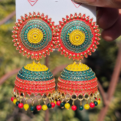 ENJAVE Traditonal Ethnic Studded Gold Platted Big Oxxidize Jhumka Jhumki For Girl Agate Alloy Chandbali Earring, Stud Earring, Jhumki Earring, Huggie Earring, Tassel Earring