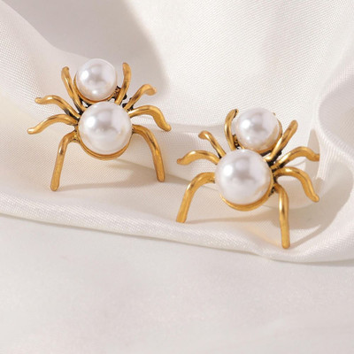 vien Pearl Spider Stud Earrings for Women | Party Jewelry | Unique Insect Earrings Pearl Stainless Steel Stud Earring