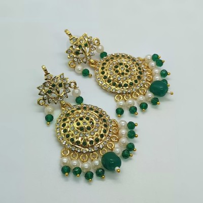 SR COLLECTIONS Gold-Plated Filigree Earrings with Green Accents Cubic Zirconia Brass Earring Set