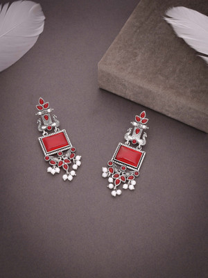 Vedda Silver Plated Drop Earrings for Women & Girls with Brass Metal Diamond Brass Drops & Danglers