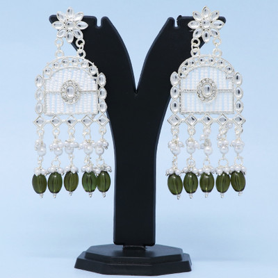MOON ENTERPRISE Chandbali Kundan Pearl Beads Alloy Earring Set