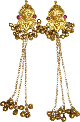 Sajobhi Sajobhi Kashmiri Long Ghungroo Ethnic Indian Kundan/Red Stone Brass Jhumki Earring, Drops & Danglers