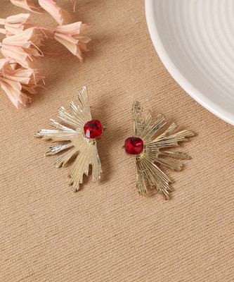 SOHI Women's Nectar Stone Drop Earrings - Ruby Red Alloy Stud Earring
