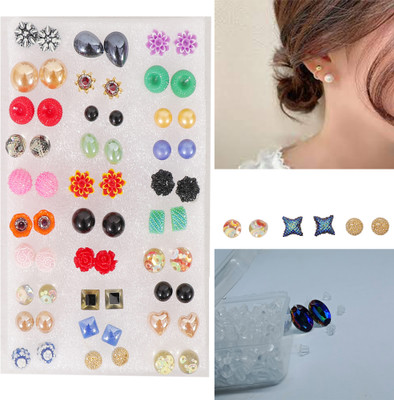 NAVMAV 30pair Stud Earrings Multicolour & Multi Design Artifical Earring for women/Girl Plastic Earring Set