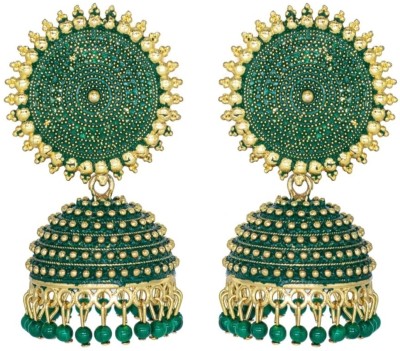 Shree Ju Traditional and Attractive Meenakari Dark Green Jhumka For Girls and Women Pearl, Beads Brass Jhumki Earring