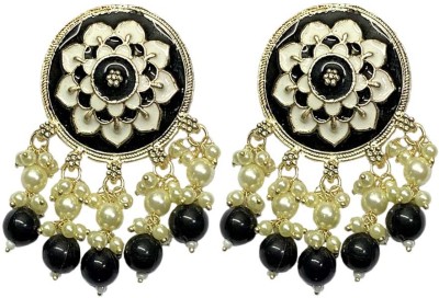 TIARAA Tiaraa Black Floral Silver Pearl Polki Fashion Earrings Alloy Jhumki Earring, Chandbali Earring