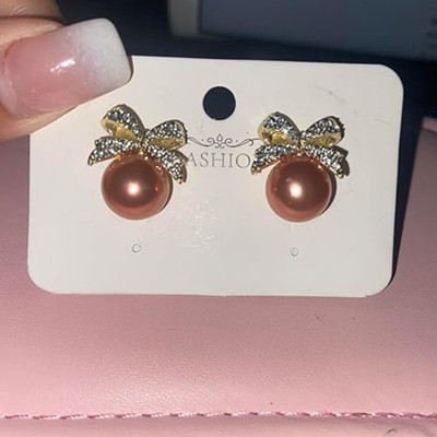LifeLily LifeLily Korean Charm Bow Pearl Studs for women and girls Alloy Stud Earring