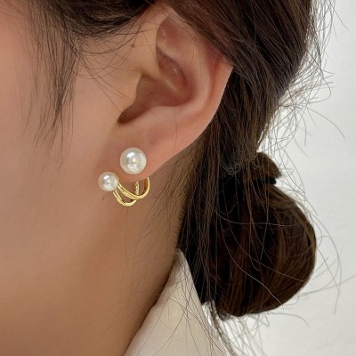 polluxcraft PolluxCraft Korean Earrings For Women & Girls /Double Pearl Earrings Pearl Alloy Stud Earring