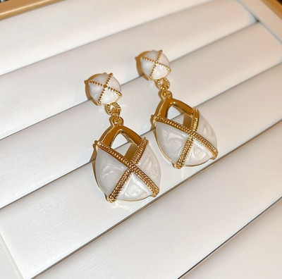 AKISON JEWELS Vintage White Shield Drop Korean Earrings For Women Girls Trendy Stylish Alloy Earring Set, Drops & Danglers