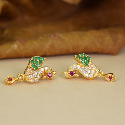 Dency Gold Plated Brass Daily Wear Earring For Women and Girls Cubic Zirconia Brass Stud Earring