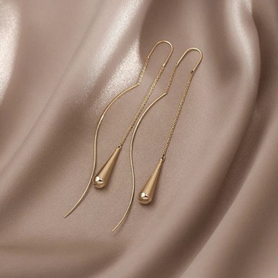 Stylish Loox Golden Drop Korean Earrings Alloy Ear Thread, Drops & Danglers