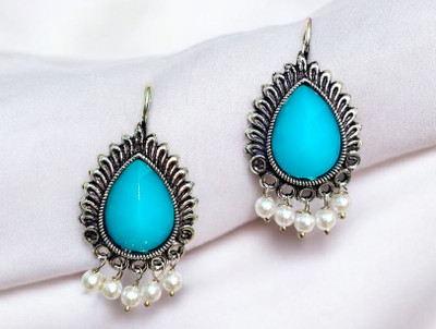 ARearring Trendy Silver-Plated Aqua Drop Earrings with Pearl Beads for Women & Girls Beads, Pearl Alloy Drops & Danglers