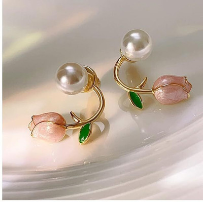 ABC korean Design rose pink and golden golden-Plated pandant For Girls & Women Beads Alloy Drops & Danglers, Jhumki Earring, Plug Earring, Hoop Earring