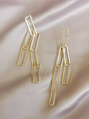 YELLOW CHIMES Gold Toned Interlinked Chain Drop Danglers Earrings Crystal Metal Drops & Danglers