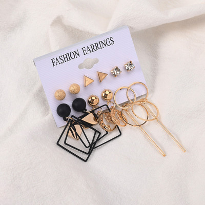 JDENTERPRISES Combo of 6 Pair Gold Plated Stone Stud / Earth Geometric Drop Earrings For Women Cubic Zirconia Alloy Drops & Danglers