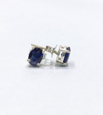 GEMSTONESTORE Oval Cut Blue Sapphire Unique Earring For Women's & Girls Zircon Sterling Silver Stud Earring