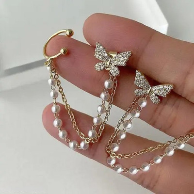 Nehdal Delicate American Diamond Butterfly Earrings For Women Girls Fashion Earrings Pearl Alloy Stud Earring