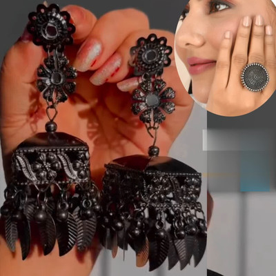 Ashir Atelier Oxidised silver jhumki jhumka Earrings and nosepin for women and girls Alloy Jhumki Earring