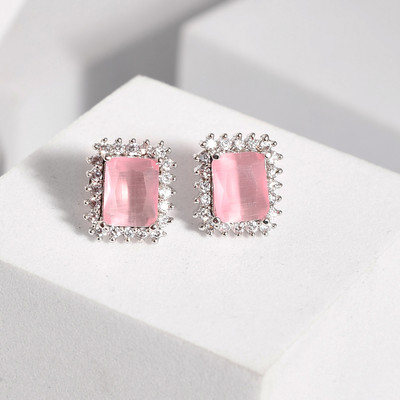 Voylla Sparkling Elegance Soft Pink American Diamond Studs Earrings Cubic Zirconia Brass Stud Earring
