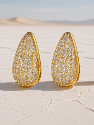 RUBANS Rubans 18K Gold-Plated Cubic Zirconia Studded Premium Hoop Earrings Cubic Zirconia Brass Hoop Earring