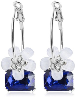 YELLOW CHIMES Earrings For Women Silver Hoop With Flower and Blue Stone Hanging Drop Earrings Crystal Metal Hoop Earring