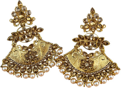 Fashion Empire Pearls Gold Tone Kundan & Pearls Dangle Earring For Women Pearl, Beads Brass Jhumki Earring