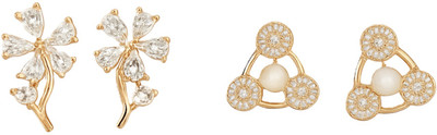 Sradha Rose Gold-Plated AD Flower Stud Earrings | American Diamond Combo Pack 2 Cubic Zirconia Alloy Stud Earring