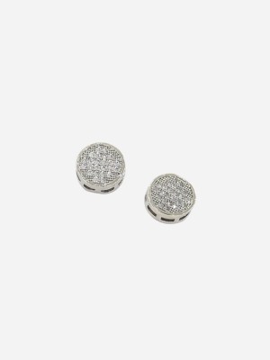 VAGHBATT Men Silver-Plated Cubic Zirconia Studded Circular Hip Hop Studs Enamel Stud Earring