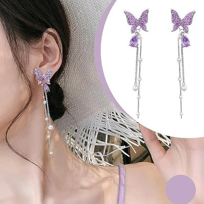 Zaphariq New Charming Purple Colour Butter fly Design Korean Earring For Women And Girls Cubic Zirconia Alloy Drops & Danglers