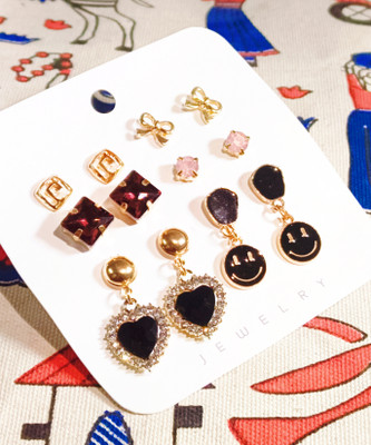 Adaah And Adorn Trendy Multi-Design Gold-Plated Earring Combo Set Crystal, Cubic Zirconia, Ruby Alloy Earring Set