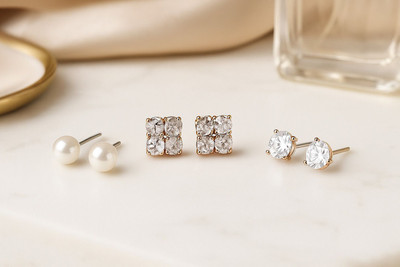 AVELIA Classic Trio Earring Set (3 Pairs) Crystal, Pearl Alloy Stud Earring