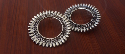 Zoey ZOEY Oxidized Silver-Plated Circular Studs Afghani Style Alloy Stud Earring