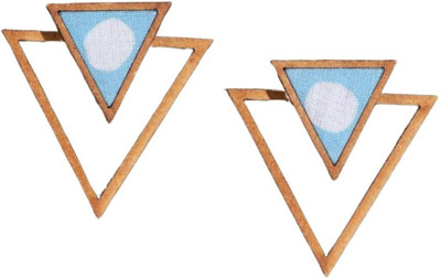 Whe Blue Two Look in One Upcycled Fabric and Repurposed Wood Triangle Earring Wood Ear Thread