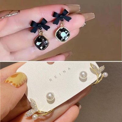 eloria New Trending Combo Pack Of 2 korean Stud Earrings For Women & Girls Earring Set Crystal Alloy Chandbali Earring, Cuff Earring, Earring Set, Jhumki Earring