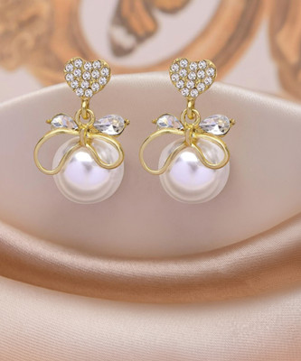 Lady Raiment Pear Heart Luxury Earrings Pearl, Diamond Stainless Steel Drops & Danglers