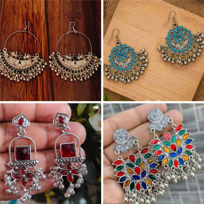 Crystal Alloy Chandbali Earring, Drops & Danglers, Hoop Earring