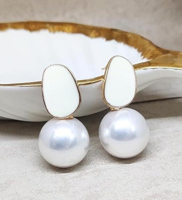 KALKA TRADERS Earring7 Pearl Brass Stud Earring