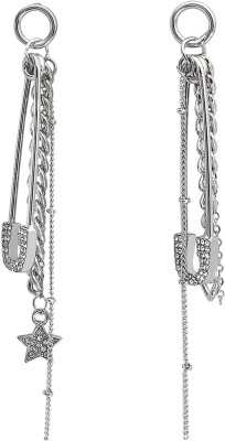 YELLOW CHIMES Stud With Crystal Tassel Chain Stars Hanging Drop Danglers Earrings Crystal Metal Tassel Earring