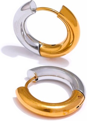HOUSEOFTRENDZZ Gold & Silver Spilicing Thick Round Hoop Earrings For MEn & Women Stainless Steel Hoop Earring