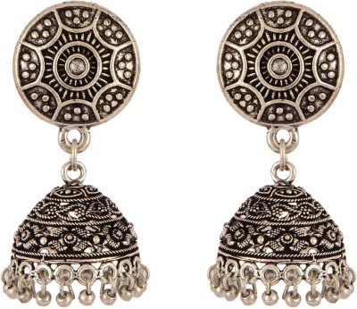 Zooniv German Silver Jhumki Oxidised Jhumka Pearl Drop Earrings For Women German Silver Jhumki Earring